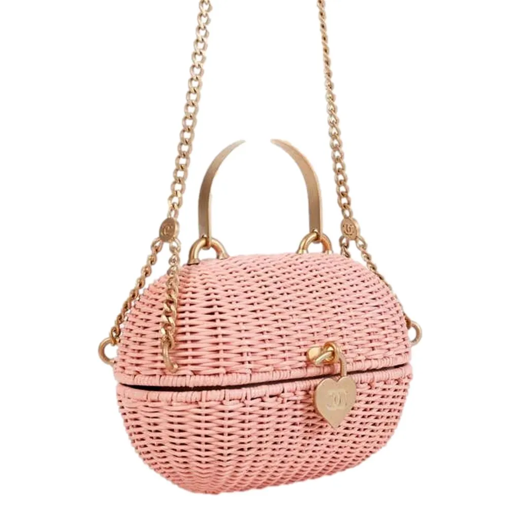 Chanel Pink Oval Wicker Heart CC Charm Closure 2-Way Handle Crossbody Bag Pink Good - Back View