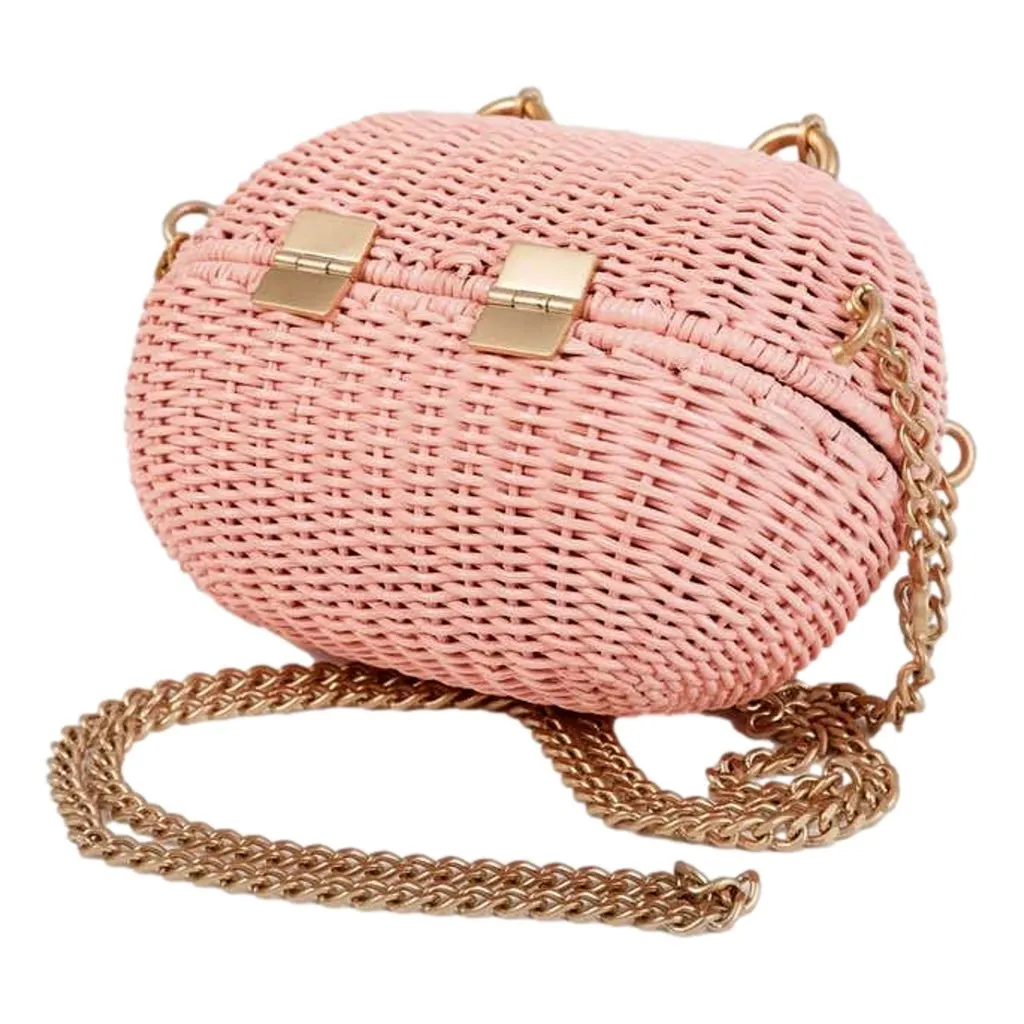 Chanel Pink Oval Wicker Heart CC Charm Closure 2-Way Handle Crossbody Bag Pink Good - Inside View