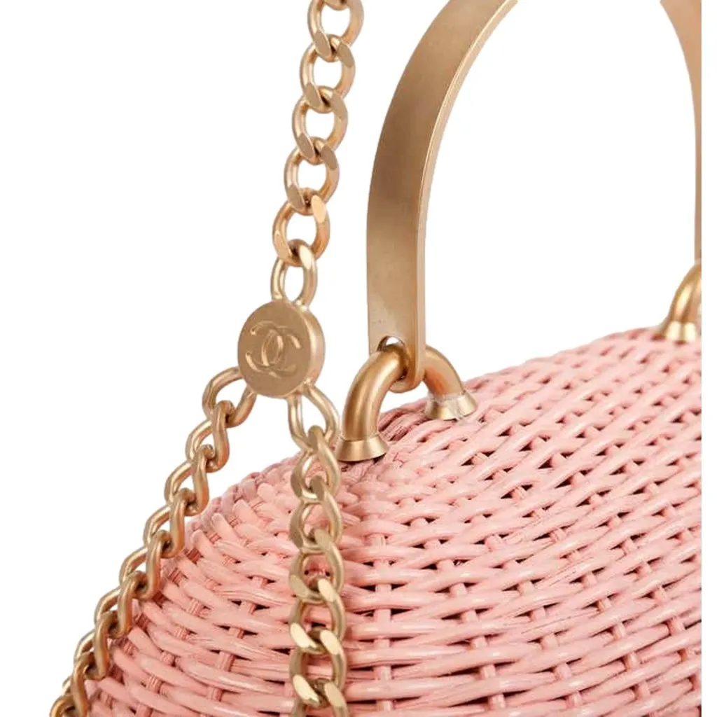 Chanel Pink Oval Wicker Heart CC Charm Closure 2-Way Handle Crossbody Bag Pink Good - Model View