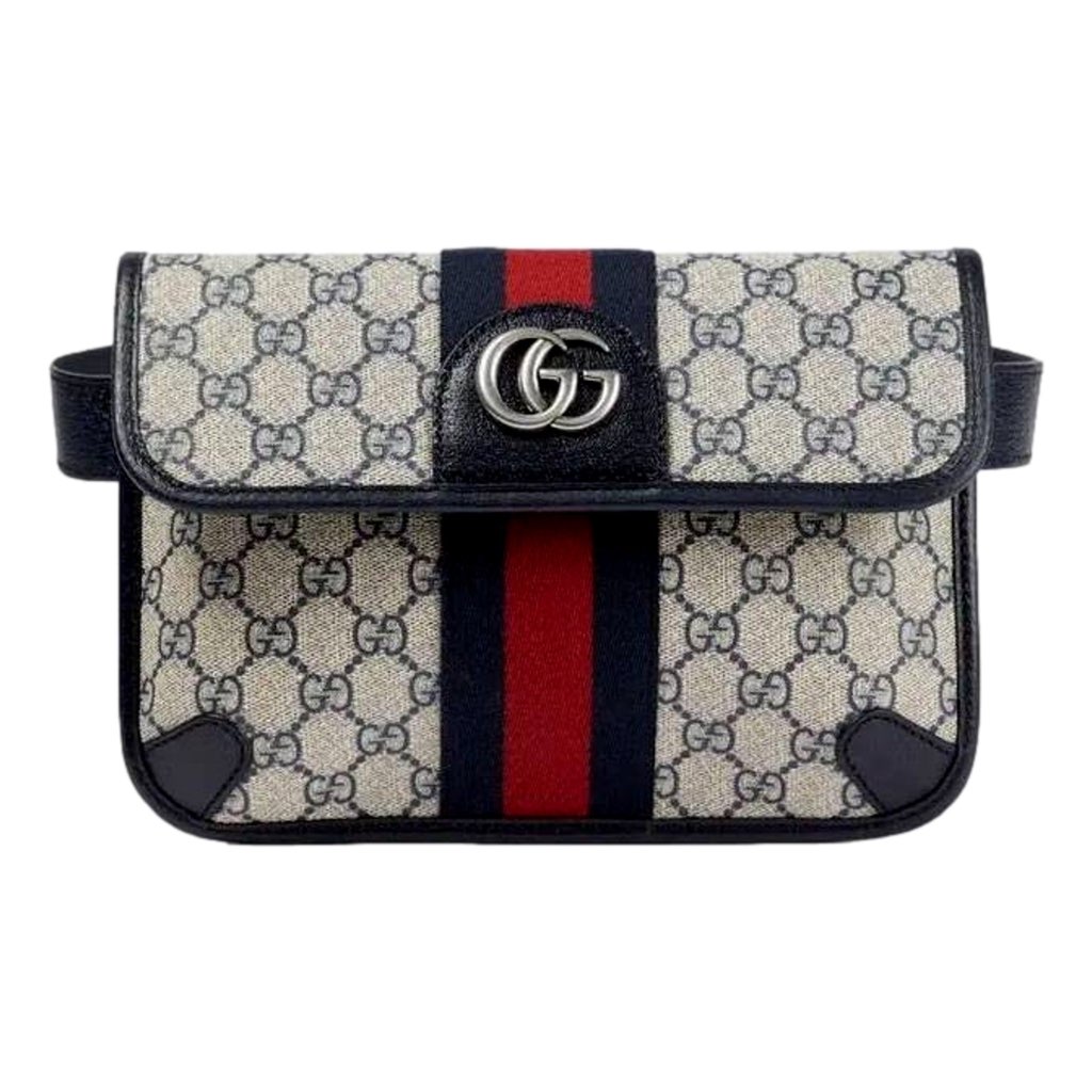 Gucci Gucci Ophidia Flap Belt Bag GG Beige Coated Canvas Navy and Red - Back view