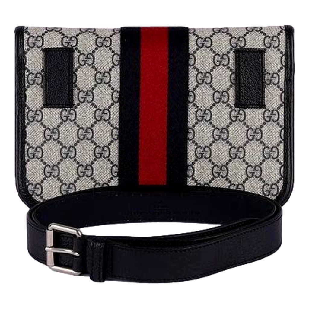 Gucci Gucci Ophidia Flap Belt Bag GG Beige Coated Canvas Navy and Red - Image 6