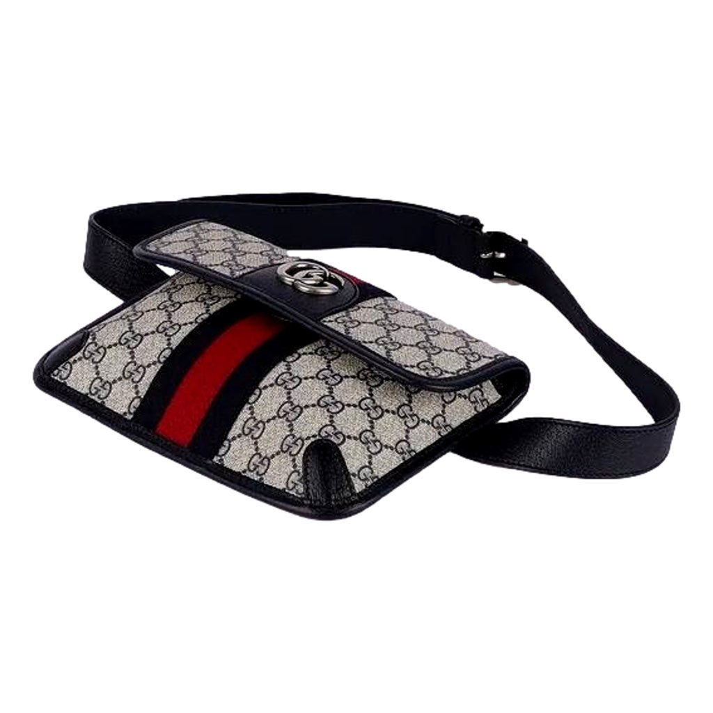 Gucci Gucci Ophidia Flap Belt Bag GG Beige Coated Canvas Navy and Red - Detail 1