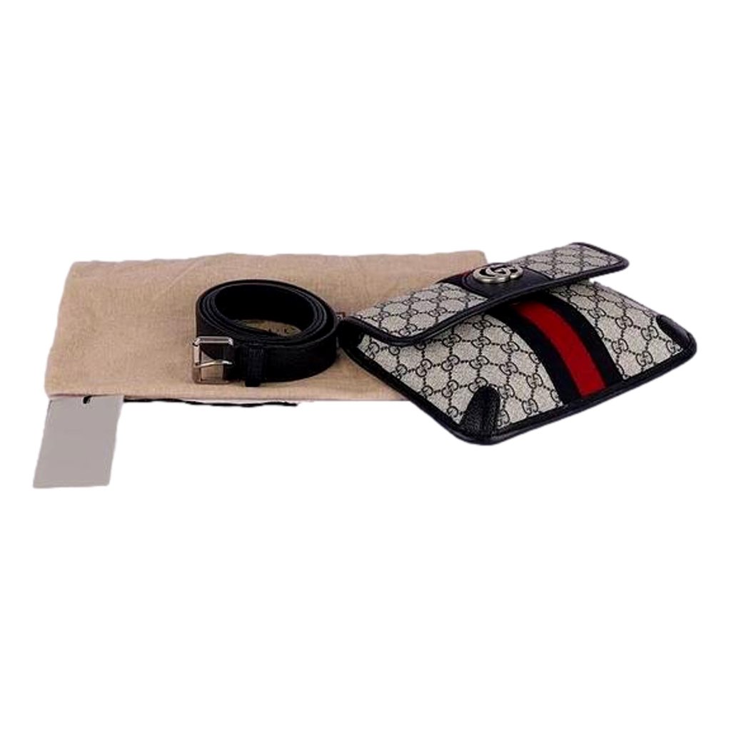 Gucci Gucci Ophidia Flap Belt Bag GG Beige Coated Canvas Navy and Red - Detail 2