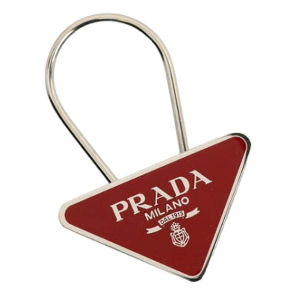 Prada Prada Enameled Metal Key Ring Red and Gold Triangle Logo Purse Charm - Back view