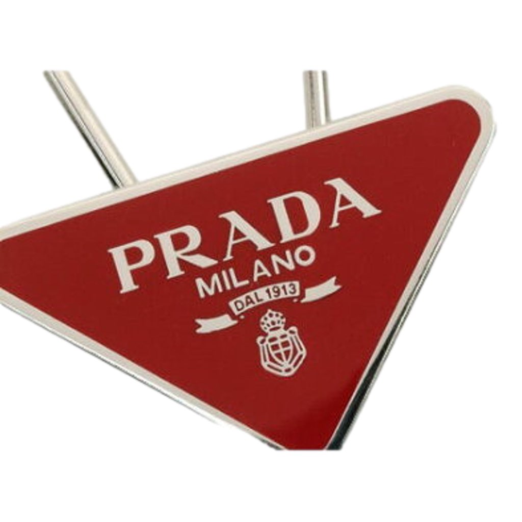 Prada Prada Enameled Metal Key Ring Red and Gold Triangle Logo Purse Charm - Image 6