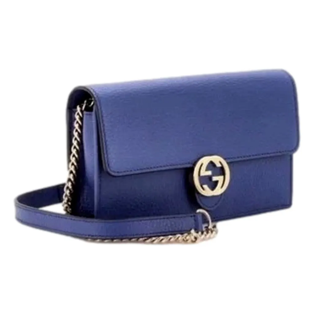 Gucci Blue Marmont GG Womens Leather Wallet on Chain Crossbody Bag Blue Leather Never worn, with tag - Front View