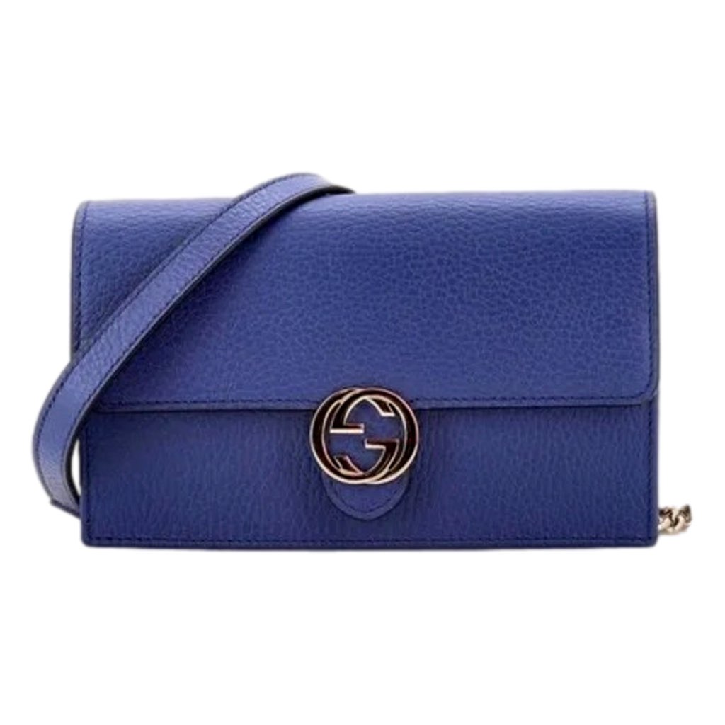 Gucci Gucci Blue Marmont GG Womens Leather Wallet on Chain Crossbody Bag - Back view
