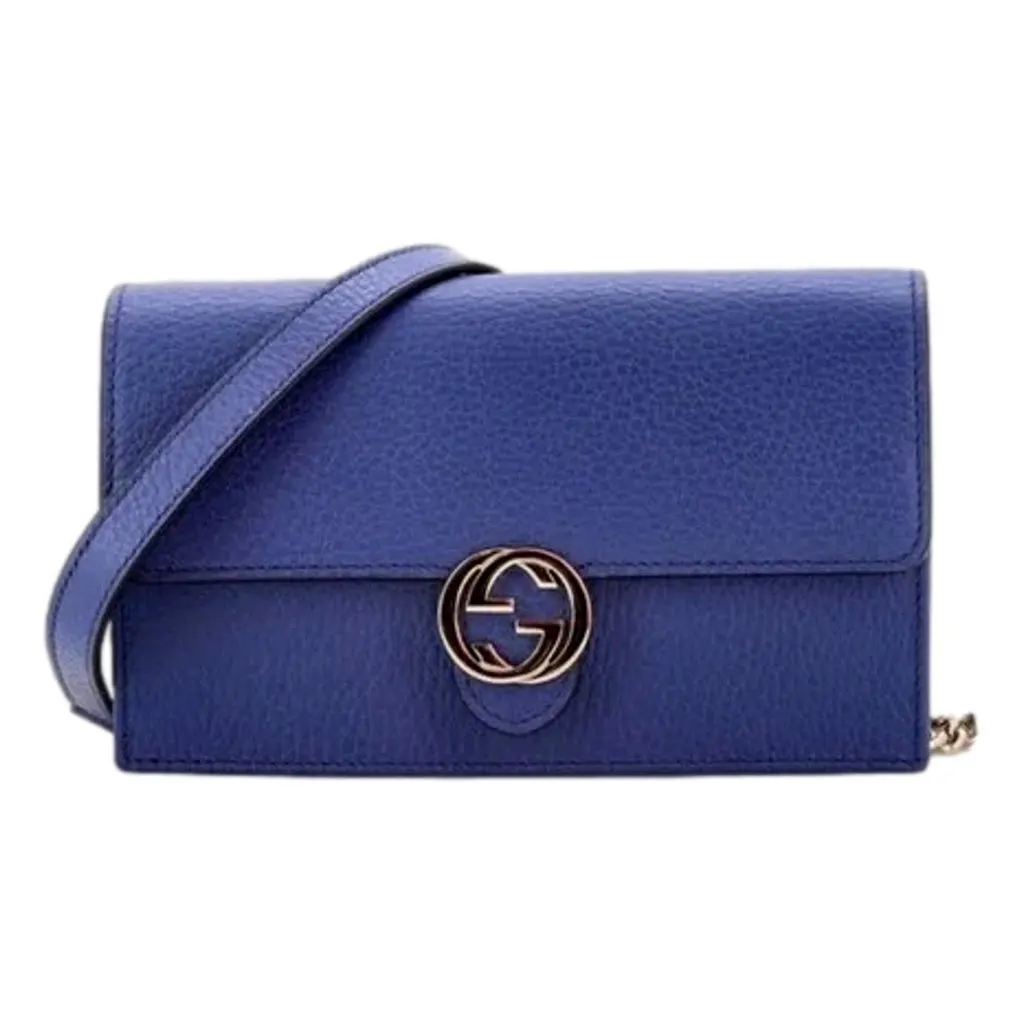 Gucci Blue Marmont GG Womens Leather Wallet on Chain Crossbody Bag Blue Leather Never worn, with tag - Back View