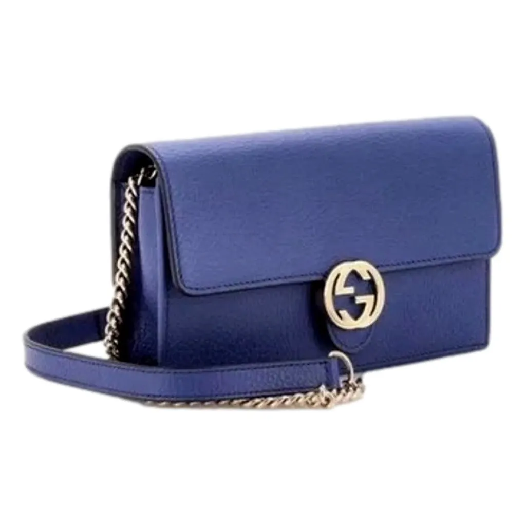 Gucci Blue Marmont GG Womens Leather Wallet on Chain Crossbody Bag Blue Leather Never worn, with tag - Inside View