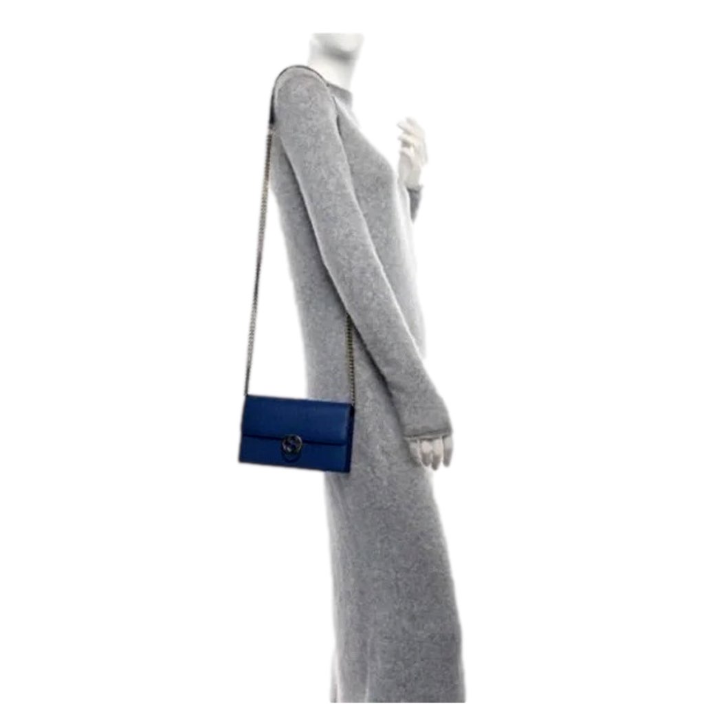 Gucci Gucci Blue Marmont GG Womens Leather Wallet on Chain Crossbody Bag - Image 11