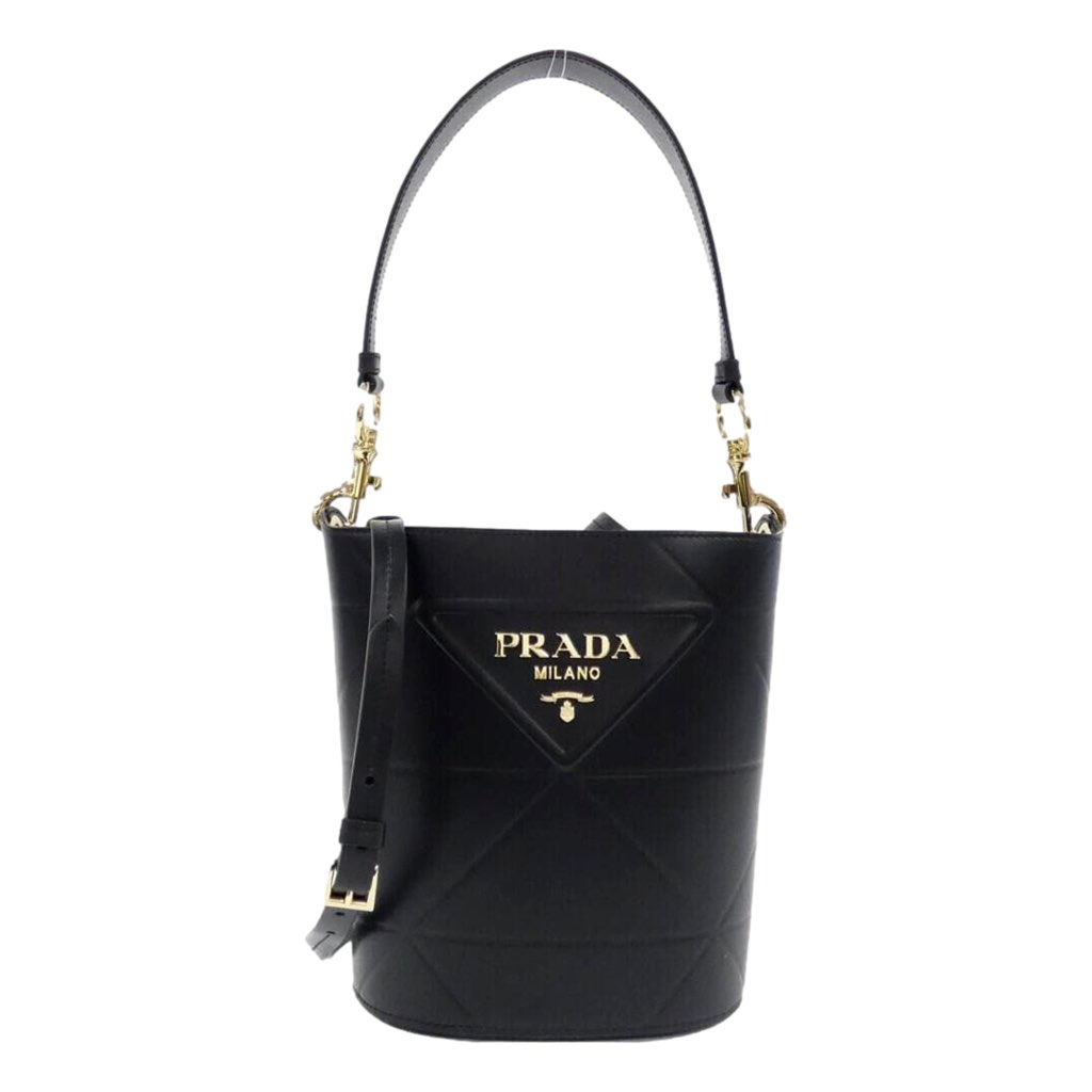 Prada Prada Soft Calf Leather Bucket Crossbody Handbag Nero Black