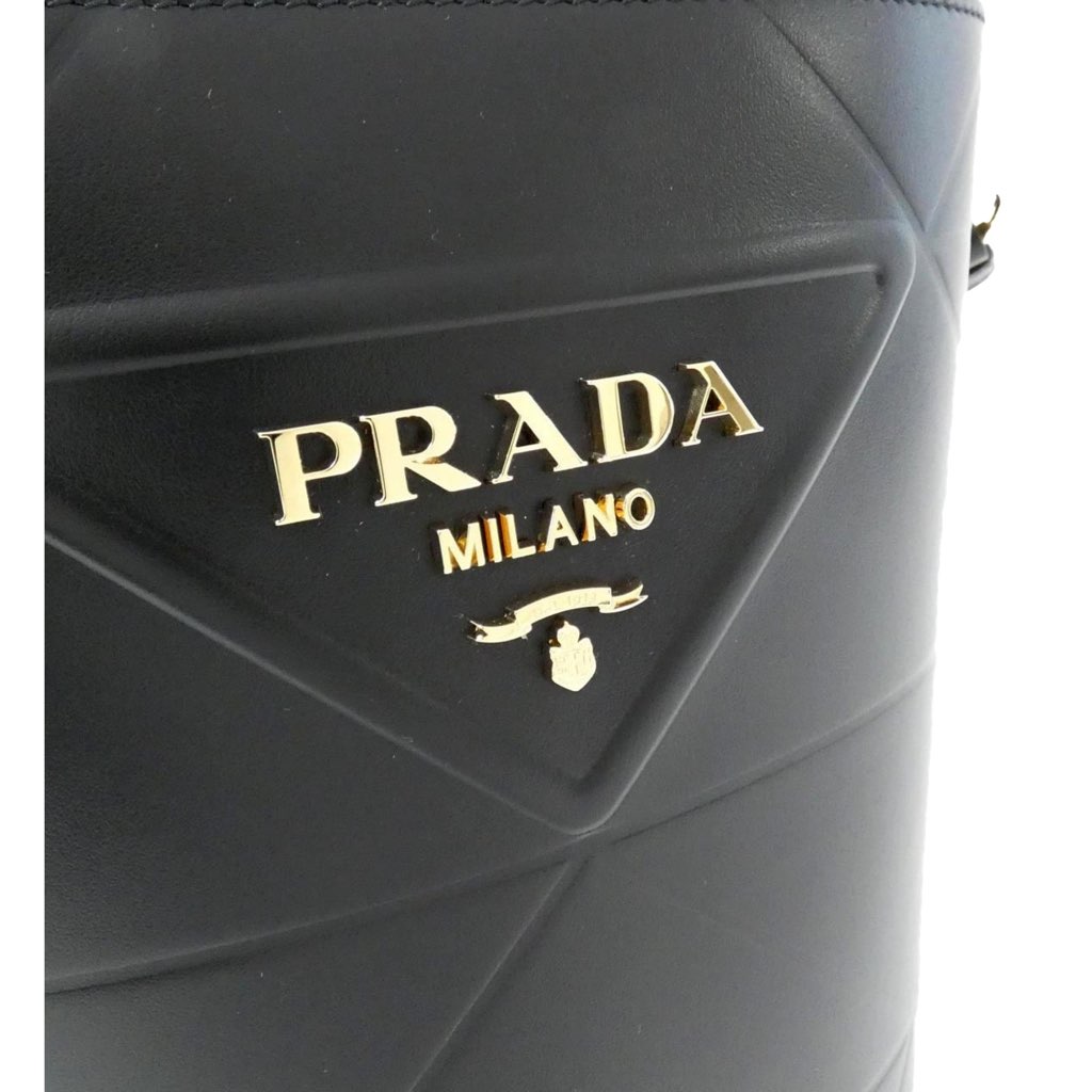 Prada Prada Soft Calf Leather Bucket Crossbody Handbag Nero Black - Side view