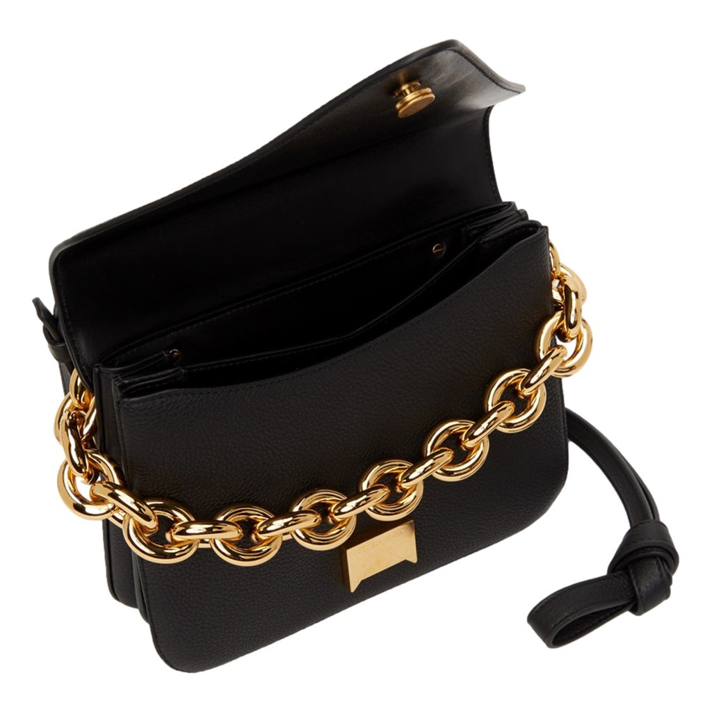 Bottega Veneta Bottega Veneta Calfskin Mount Envelope Crossbody Bag Black and Gold - Side view