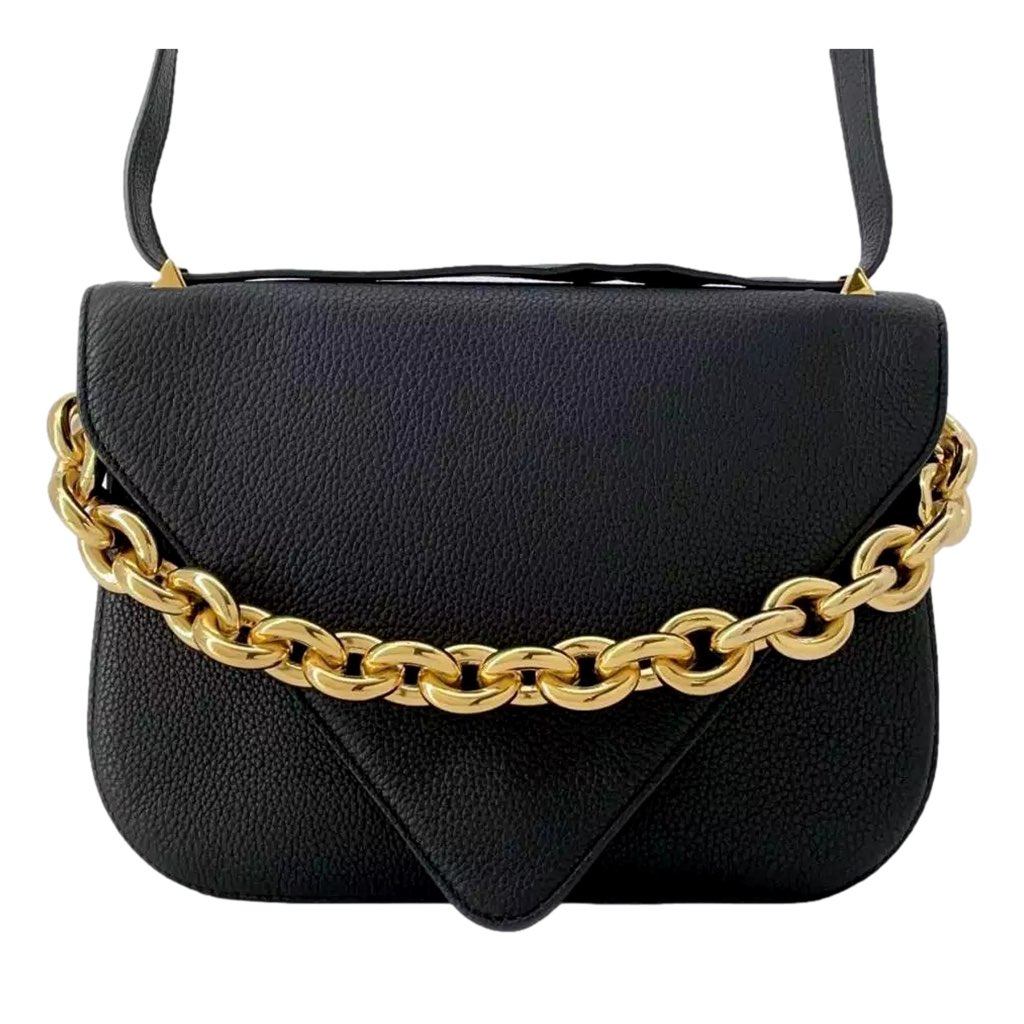 Bottega Veneta Bottega Veneta Mount Envelope Medium Shoulder Bag Leather Black and Gold - Back view