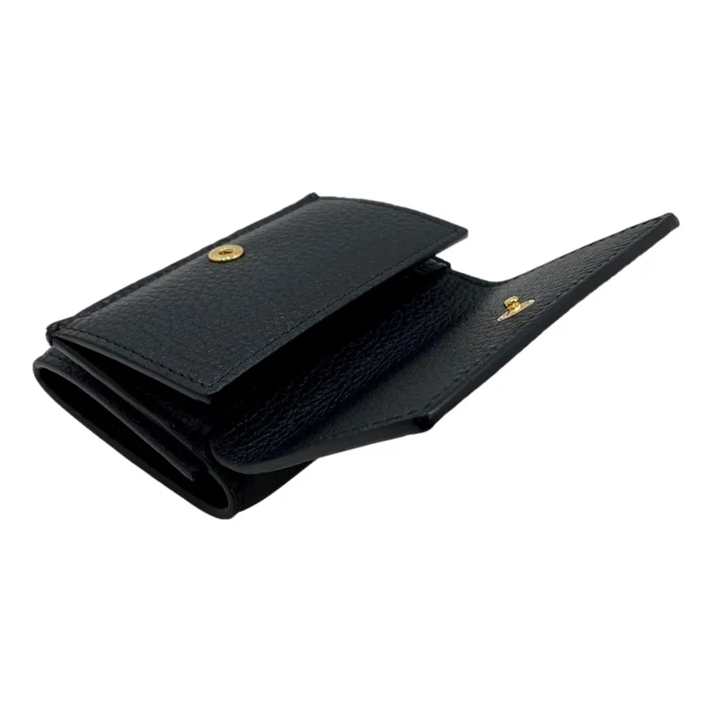 Gucci Embossed Logo Mini Tri-Fold Wallet Black Pebbled Leather Black Leather Never worn, with tag - Box View