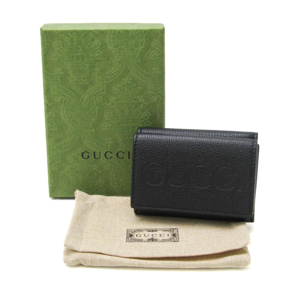 Gucci Gucci Embossed Logo Mini Tri-Fold Wallet Black Pebbled Leather - Image 10