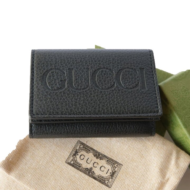 Gucci Gucci Embossed Logo Mini Tri-Fold Wallet Black Pebbled Leather - Image 11