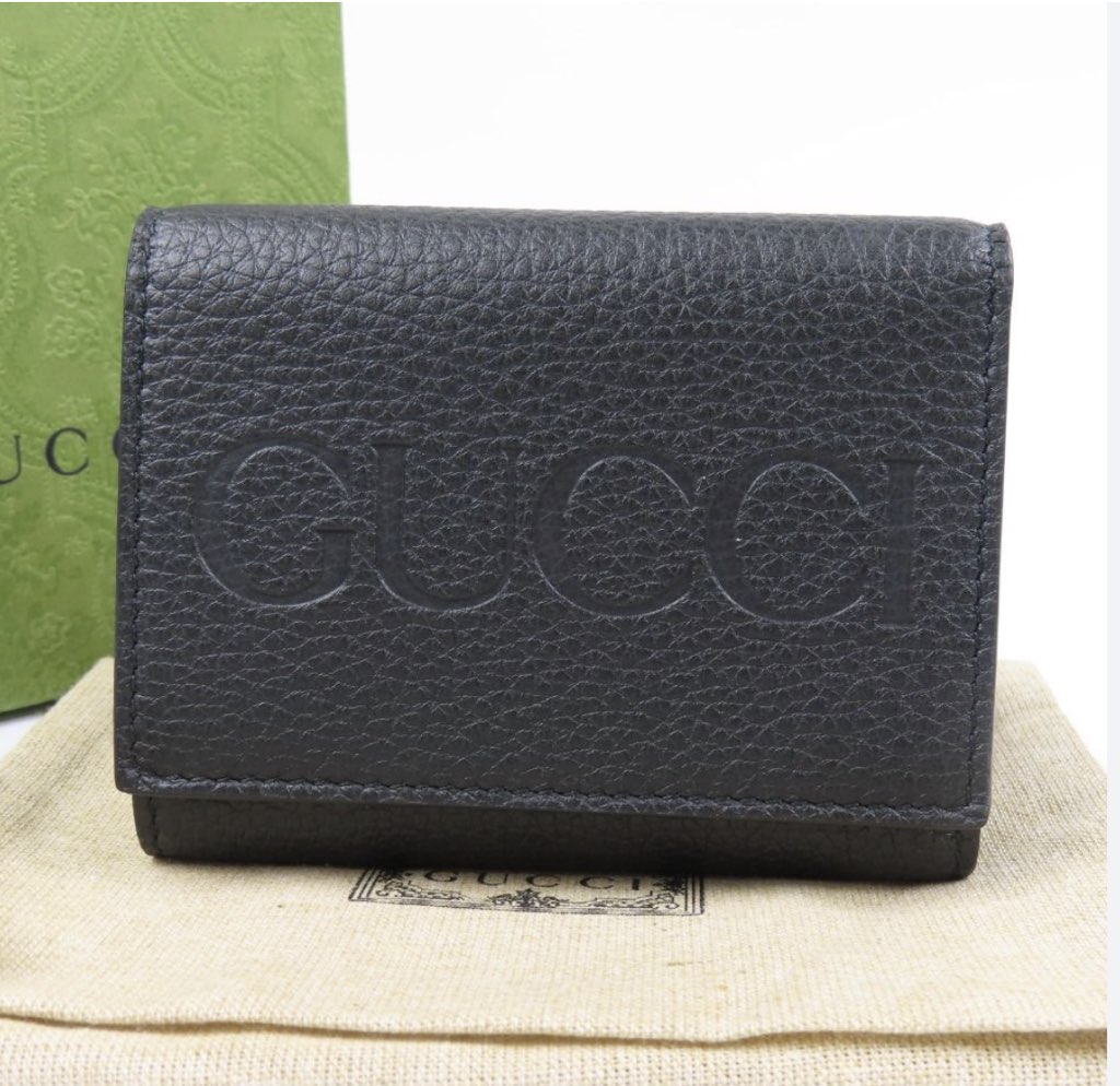 Gucci Gucci Embossed Logo Mini Tri-Fold Wallet Black Pebbled Leather - Image 12