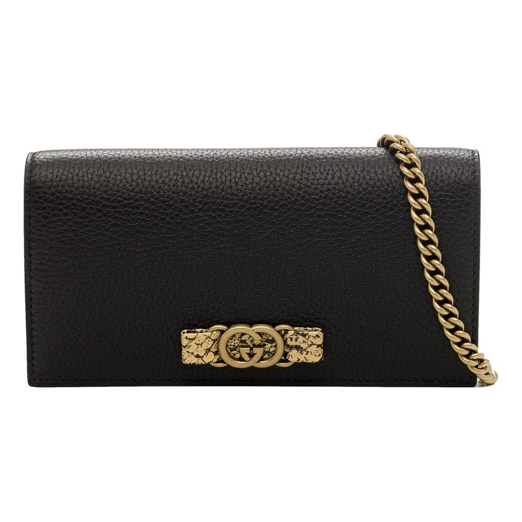 Gucci Gucci Interlocking Double G Python Leather Bow Chain Wallet Black - Back view