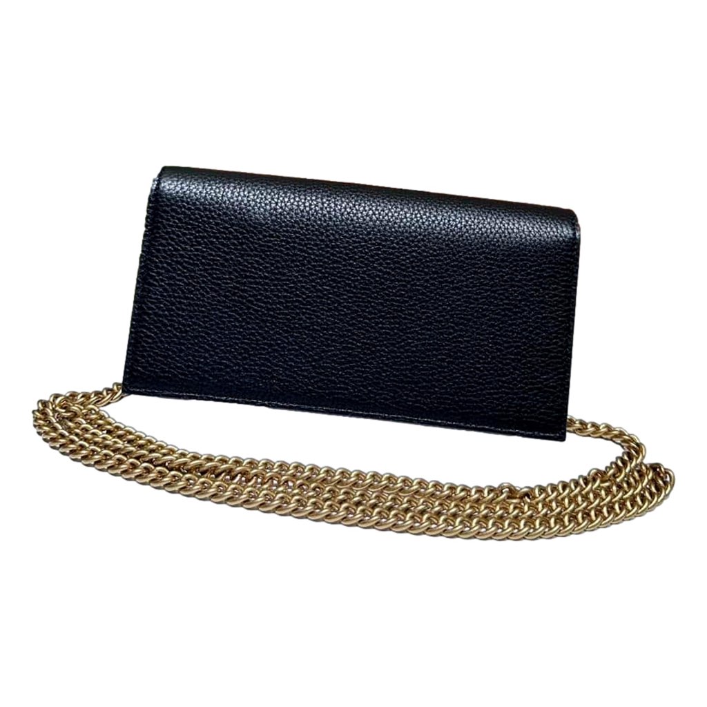 Gucci Gucci Interlocking Double G Python Leather Bow Chain Wallet Black - 4