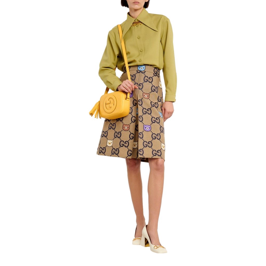 Gucci Gucci Blondie GG Patch Diagonal Stitching Yellow Leather Crossbody Handbag - Side view