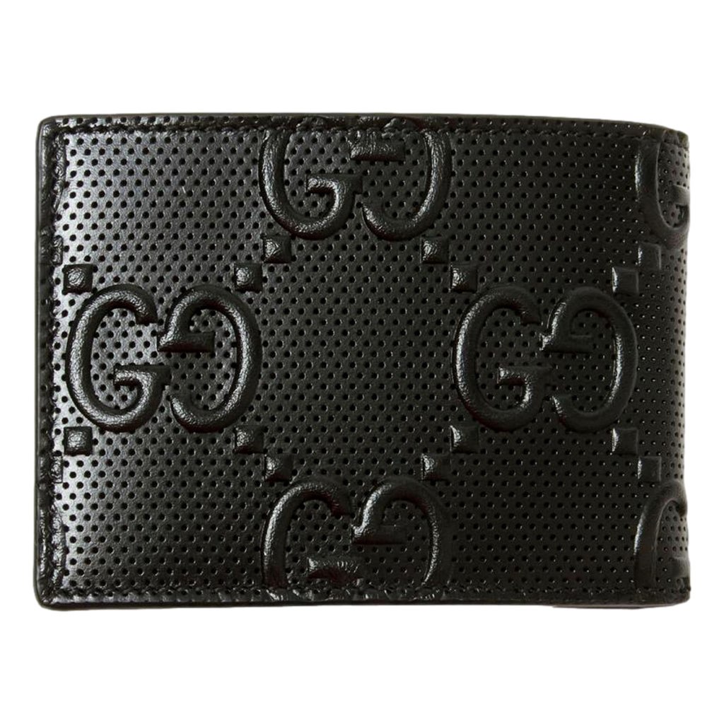 Gucci Gucci Calfskin Leather GG Tennis Embossed Bi-Fold Wallet Black