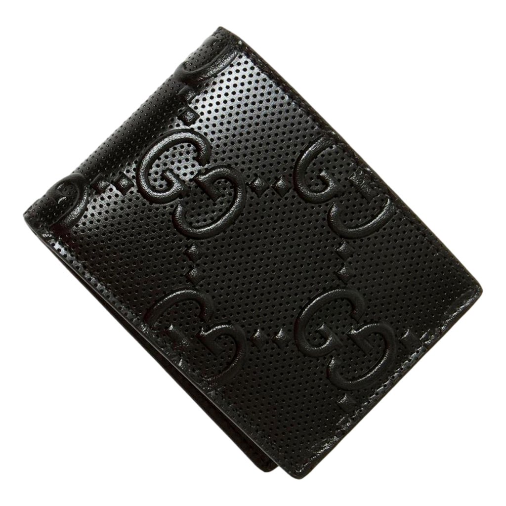 Gucci Gucci Calfskin Leather GG Tennis Embossed Bi-Fold Wallet Black - Back view
