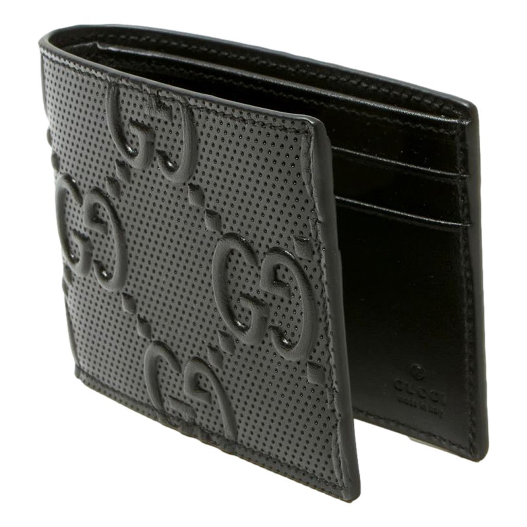 Gucci Gucci Calfskin Leather GG Tennis Embossed Bi-Fold Wallet Black - Image 6