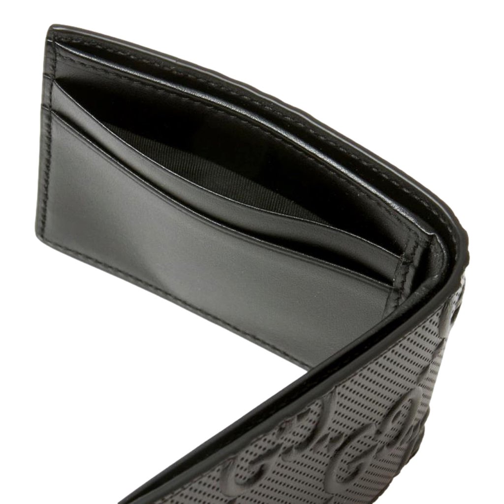Gucci Gucci Calfskin Leather GG Tennis Embossed Bi-Fold Wallet Black - Side view