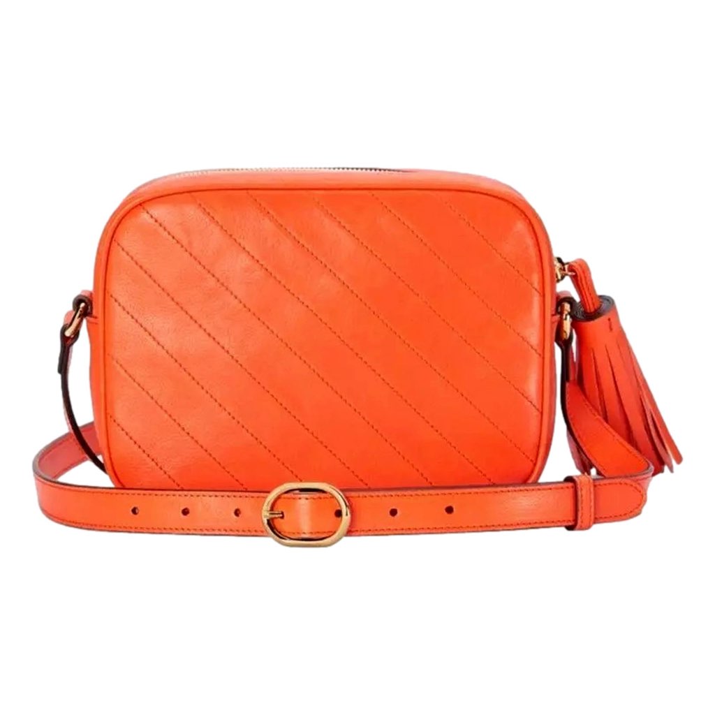 Gucci Gucci Blondie GG Patch Diagonal Stitching Orange Leather Crossbody Handbag - Image 6