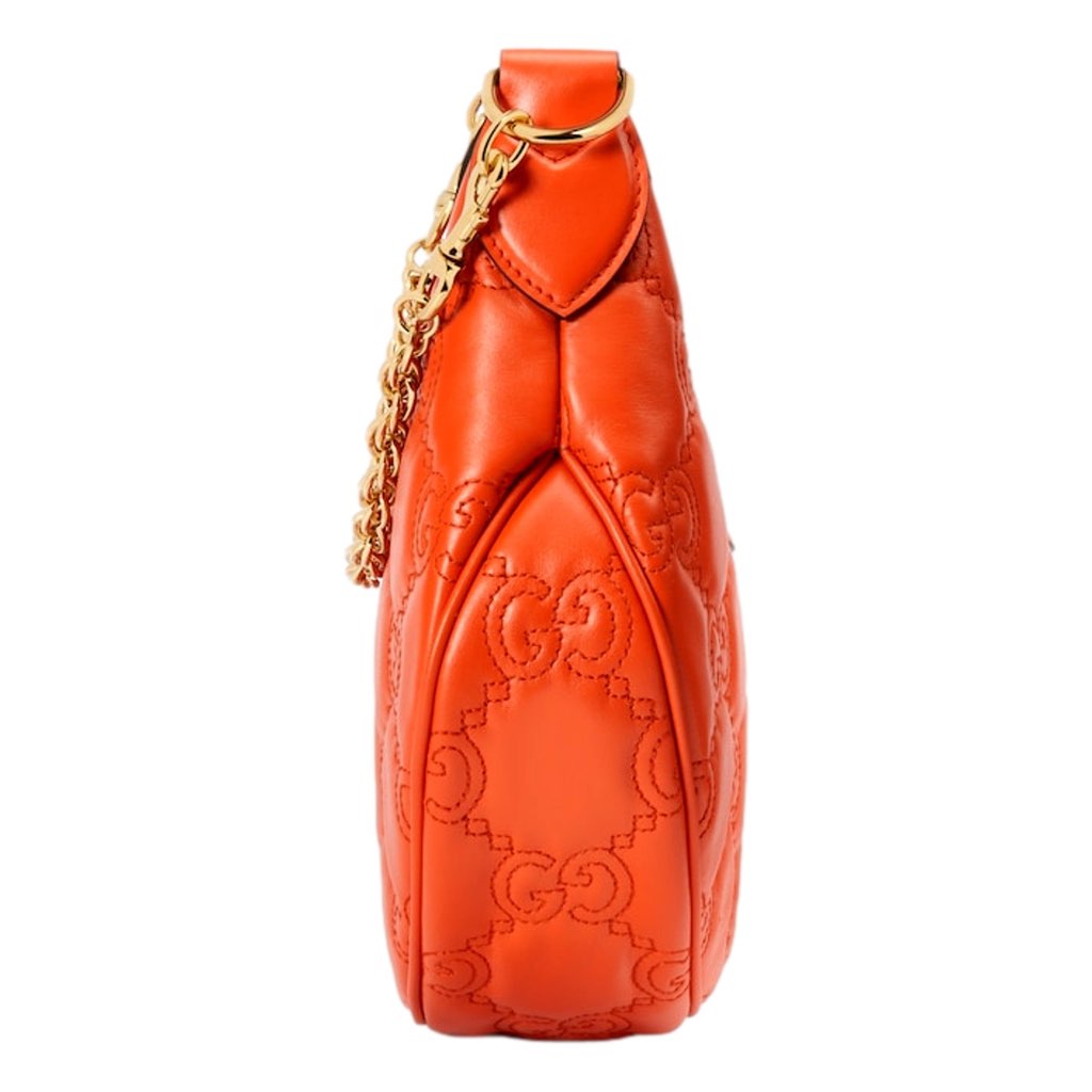 Gucci Gucci GG Quilted Matelass√© Leather Small Shoulder Handbag In Orange - Side view