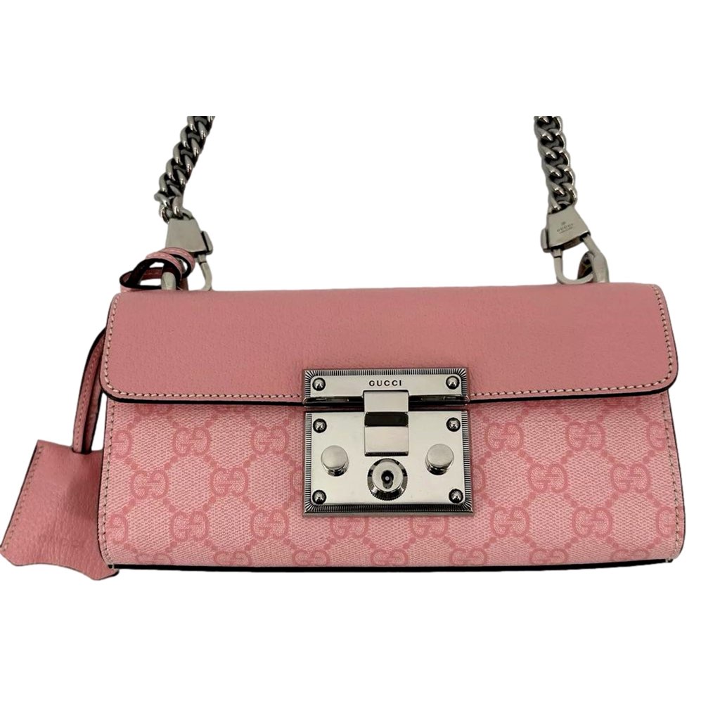 Gucci Gucci Pink GG Supreme Leather Padlock Chain Small Handbag Pink