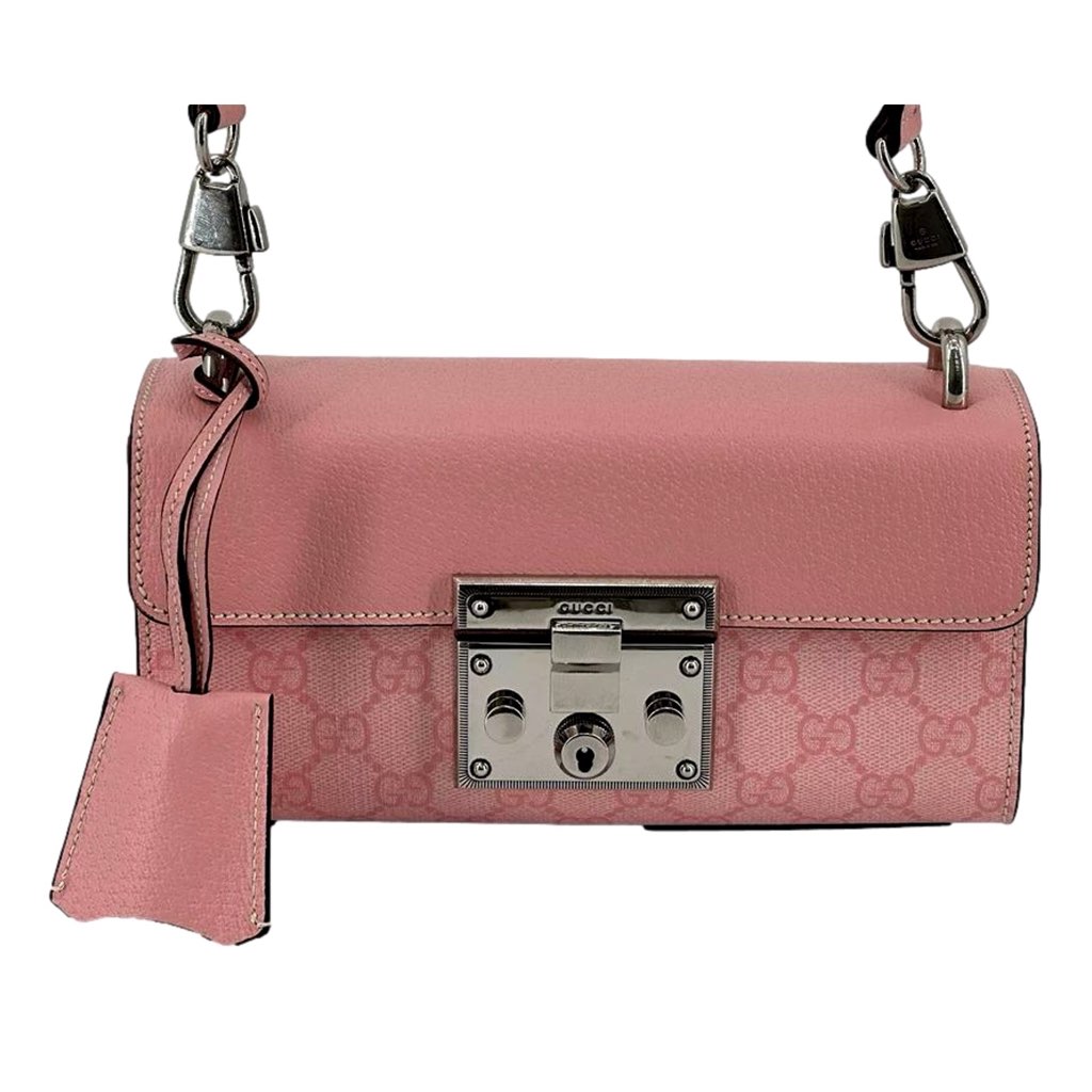 Gucci Gucci Pink GG Supreme Leather Padlock Chain Small Handbag Pink - Back view