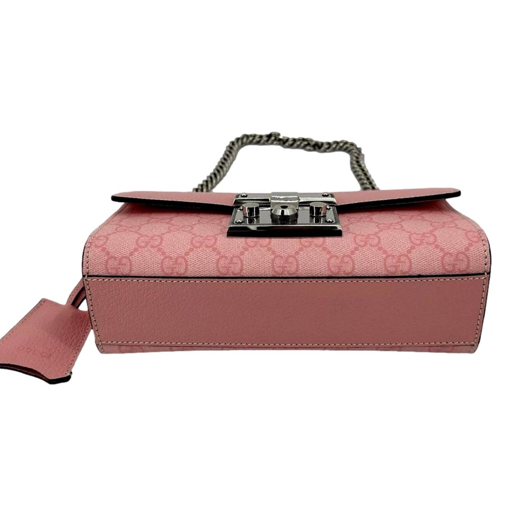 Gucci Gucci Pink GG Supreme Leather Padlock Chain Small Handbag Pink - Image 13