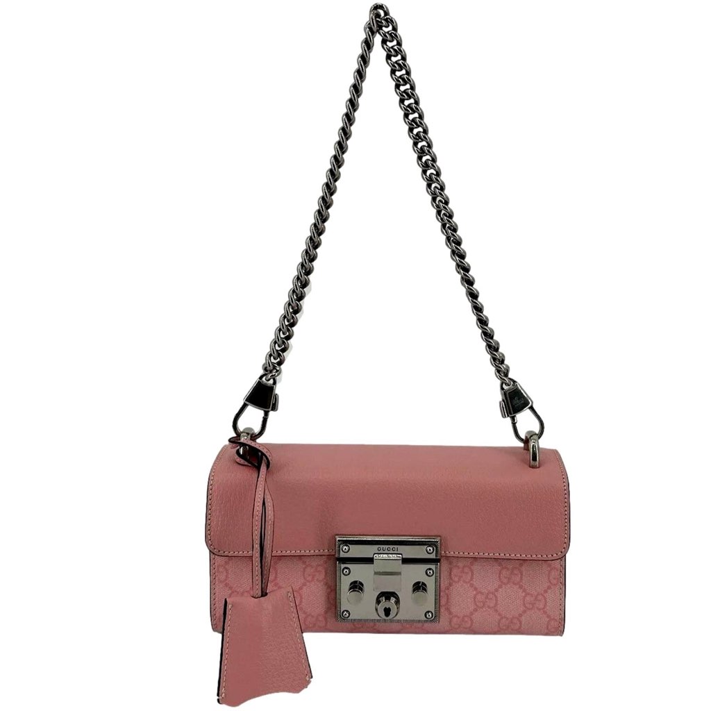 Gucci Gucci Pink GG Supreme Leather Padlock Chain Small Handbag Pink - Image 6