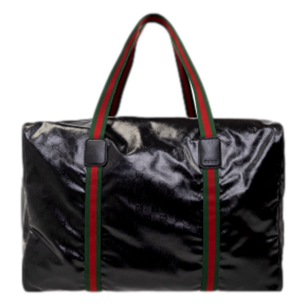 Gucci Gucci GG Black Glossy ¬ëDuffle Maxi¬í Calfskin Leather Trim Duffel Bag