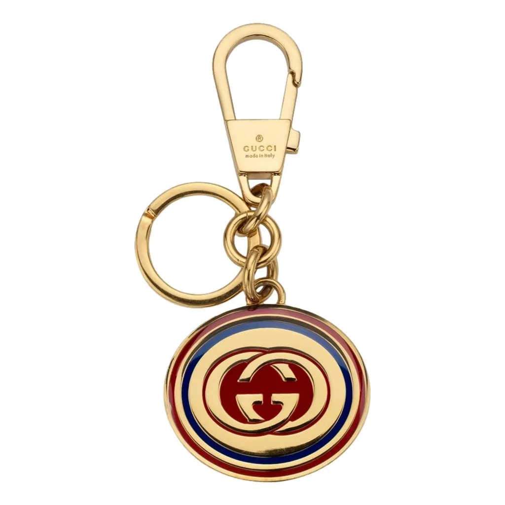 Gucci Interlocking G Keychain Brass Enamel Multicolor Bag Charm Gold Never worn, with tag - Front View