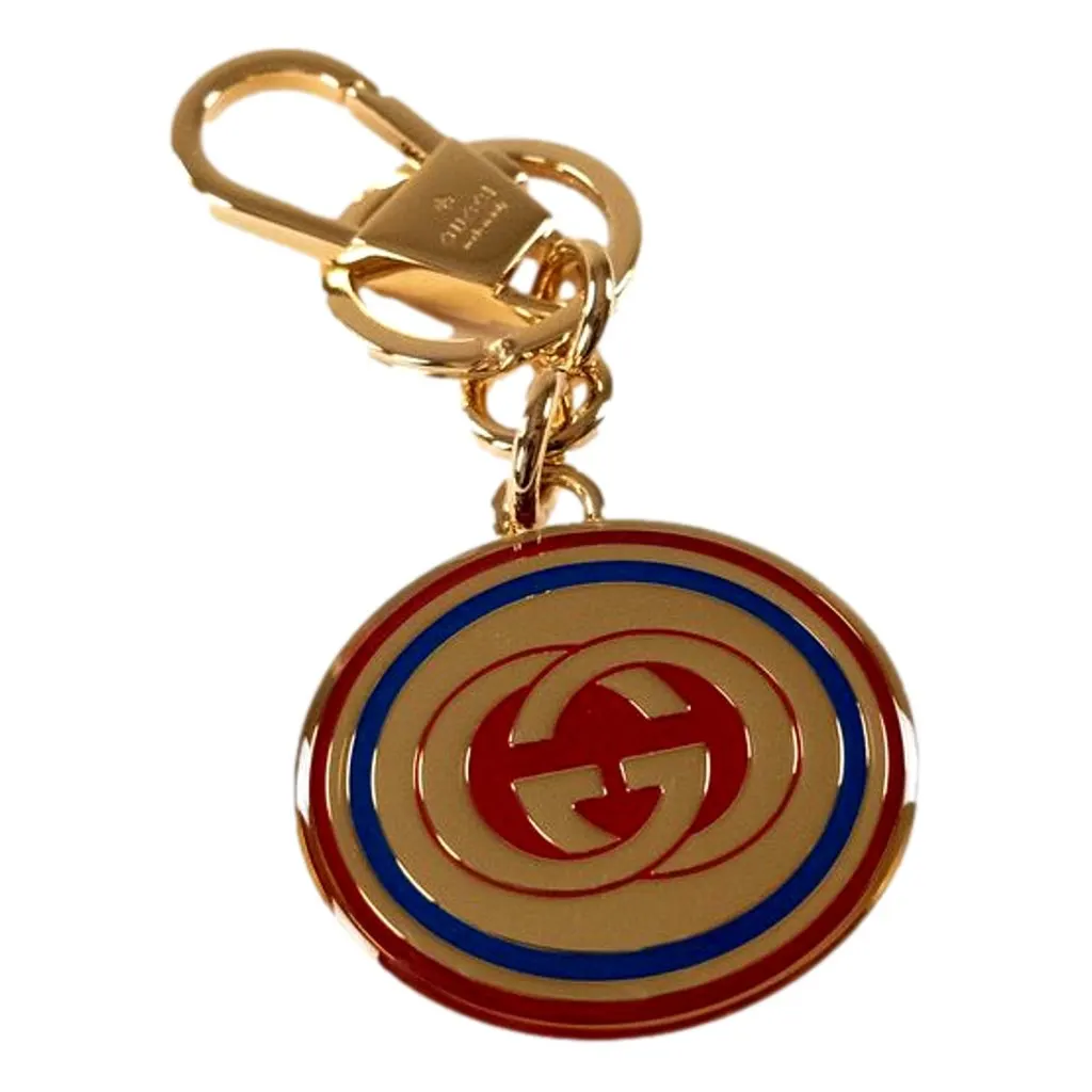 Gucci Interlocking G Keychain Brass Enamel Multicolor Bag Charm Gold Never worn, with tag - Back View