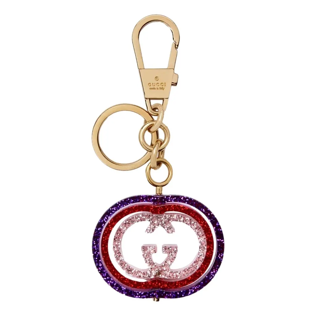 Gucci Interlocking G Purple and Red Glitter Keychain Handbag Charm Red Never worn, with tag - Front View