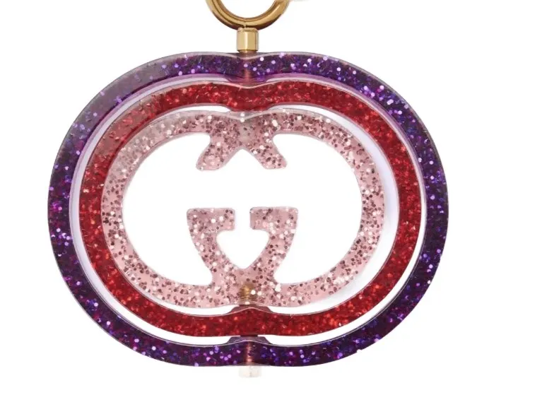 Gucci Interlocking G Purple and Red Glitter Keychain Handbag Charm Red Never worn, with tag - Back View