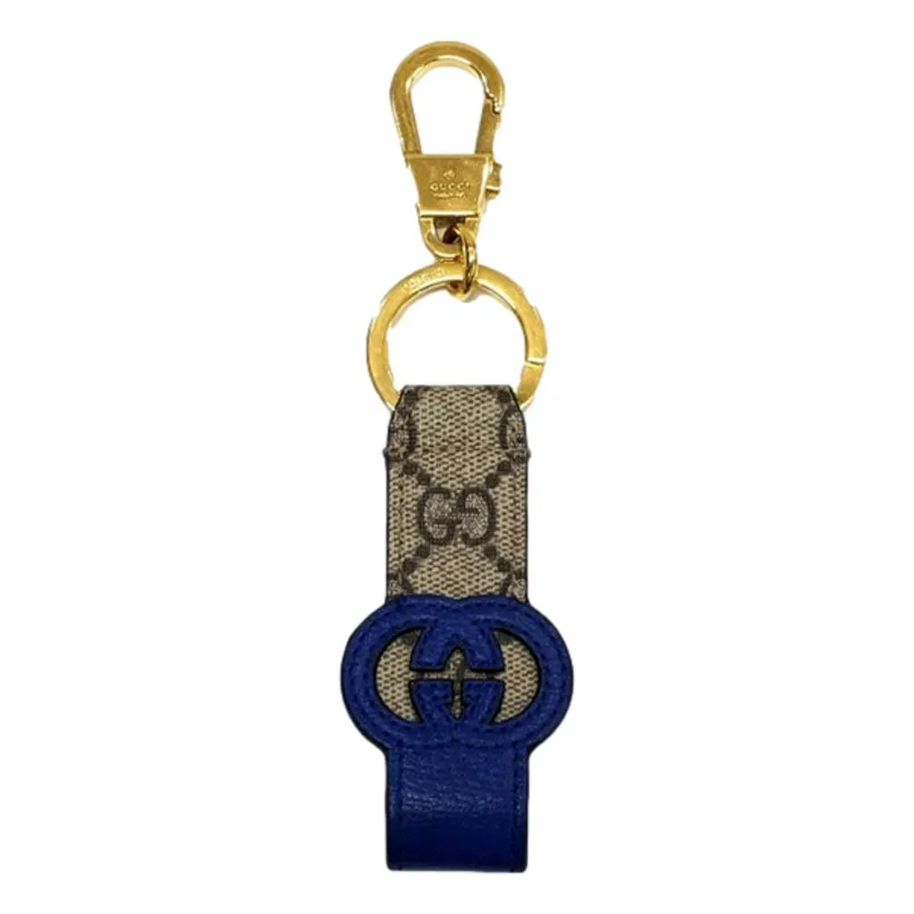 Gucci Interlocking GG Supreme Canvas and Blue Leather Keychain Charm Blue Never worn, with tag - Front View