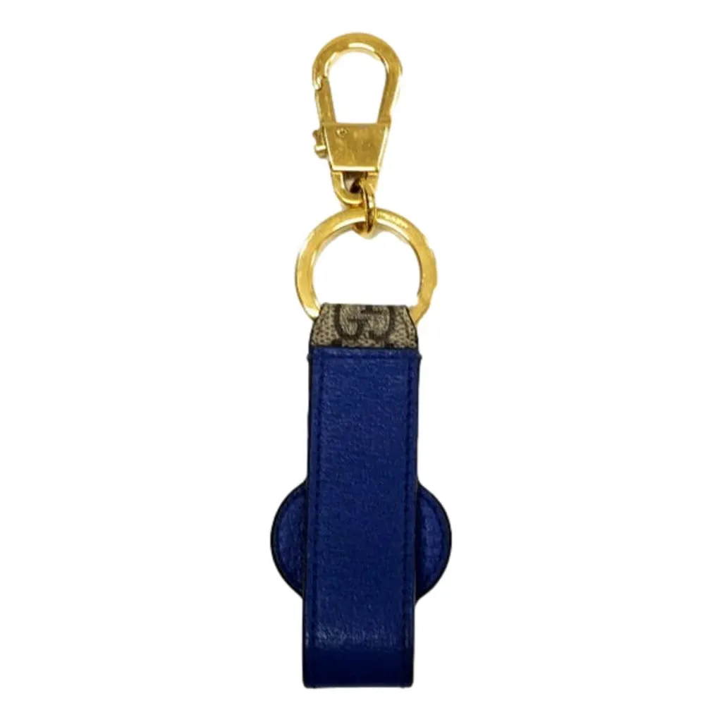 Gucci Interlocking GG Supreme Canvas and Blue Leather Keychain Charm Blue Never worn, with tag - Back View