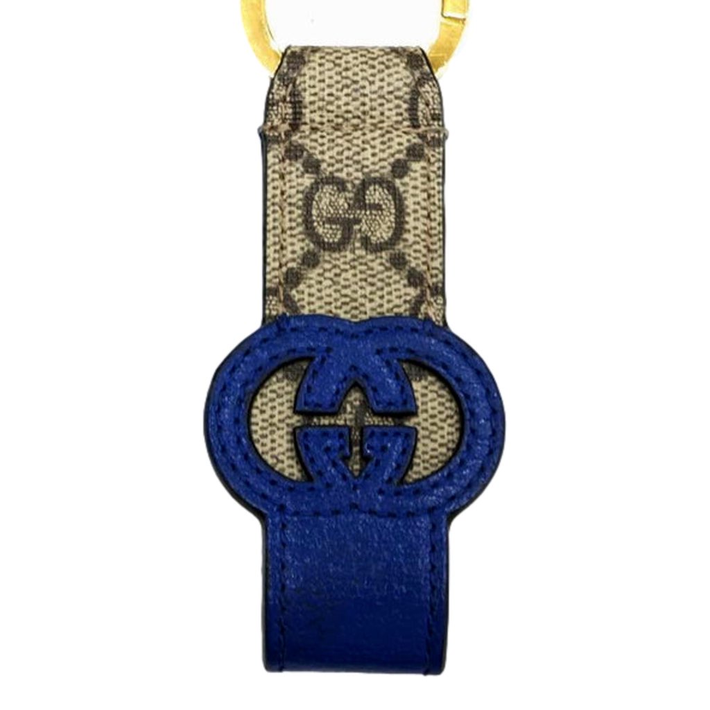 Gucci Gucci Interlocking GG Supreme Canvas and Blue Leather Keychain Charm - Image 6