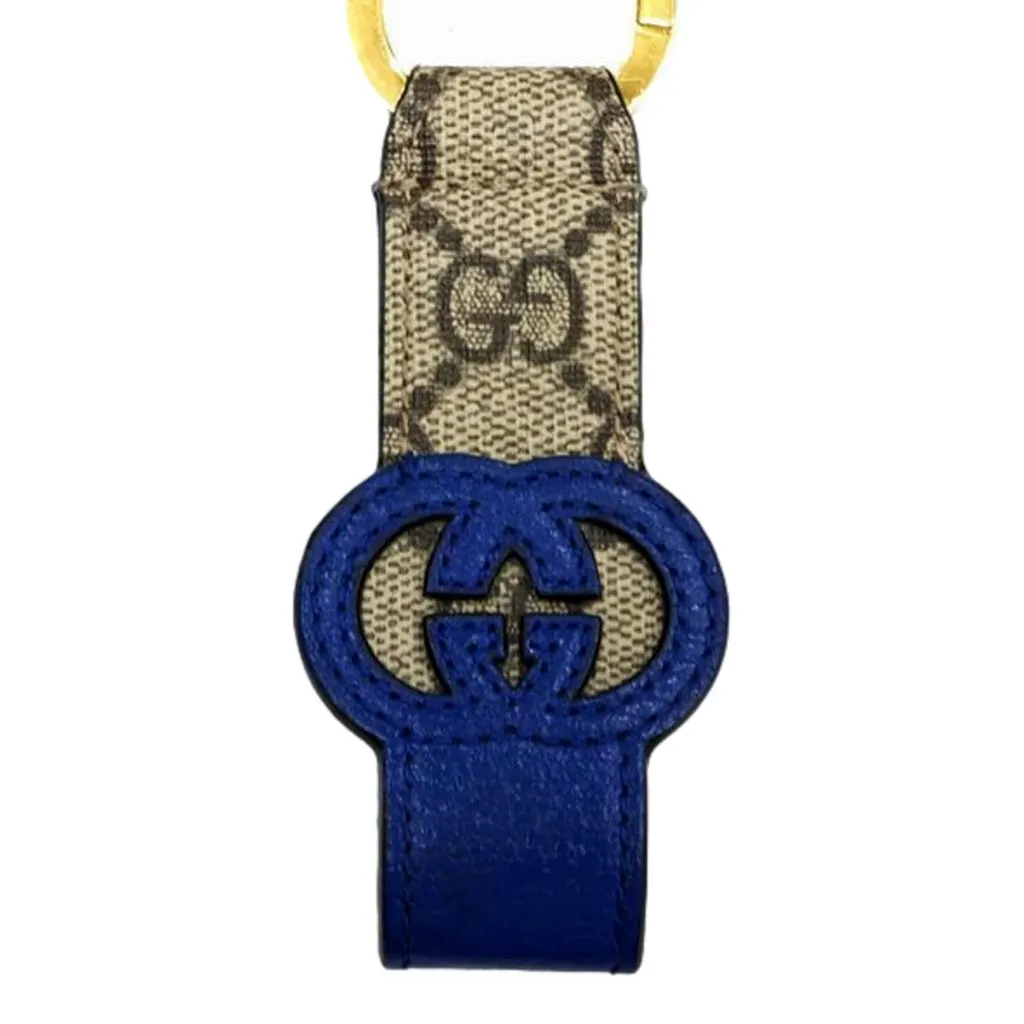 Gucci Interlocking GG Supreme Canvas and Blue Leather Keychain Charm Blue Never worn, with tag - Inside View