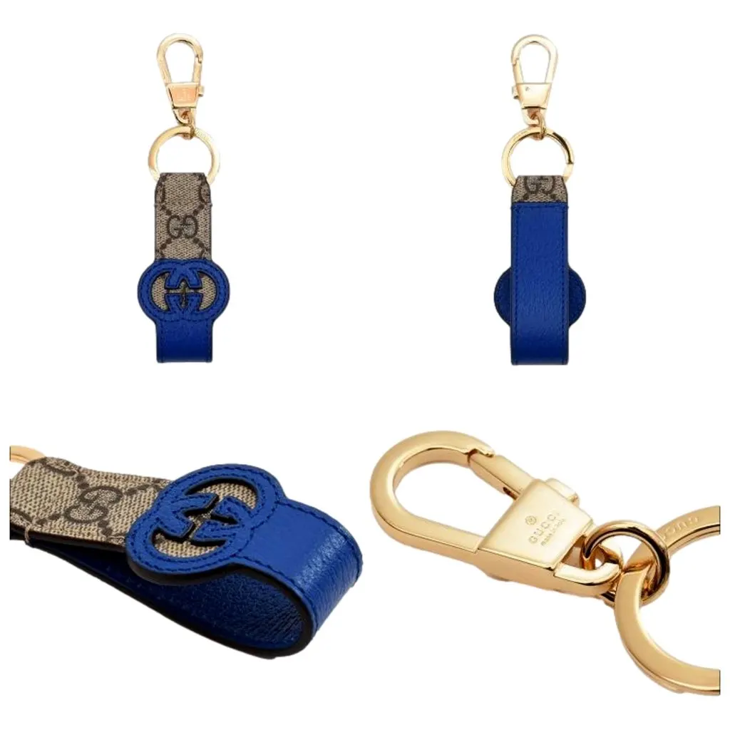 Gucci Interlocking GG Supreme Canvas and Blue Leather Keychain Charm Blue Never worn, with tag - Box View