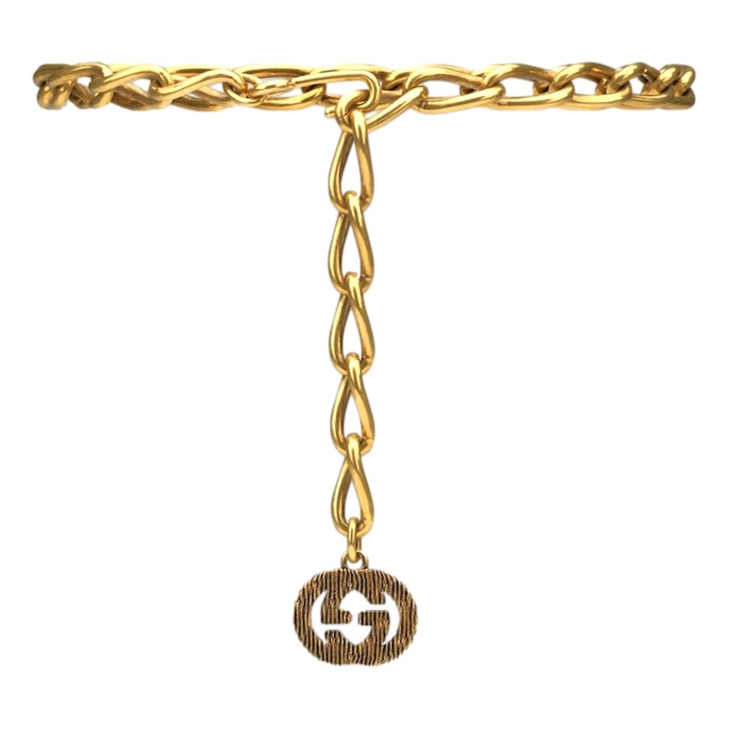 Gucci Gucci Antique Gold-Toned Metal Chain Waist Belt with Interlocking G Size 95 - Back view