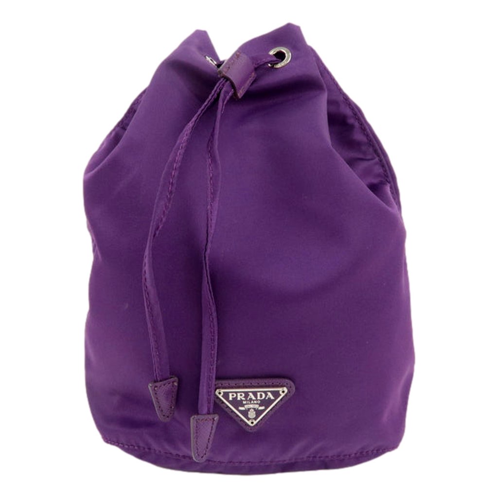 Prada Prada UVA Purple Tessuto Nylon Triangle Logo Drawstring Bucket Bag - Back view