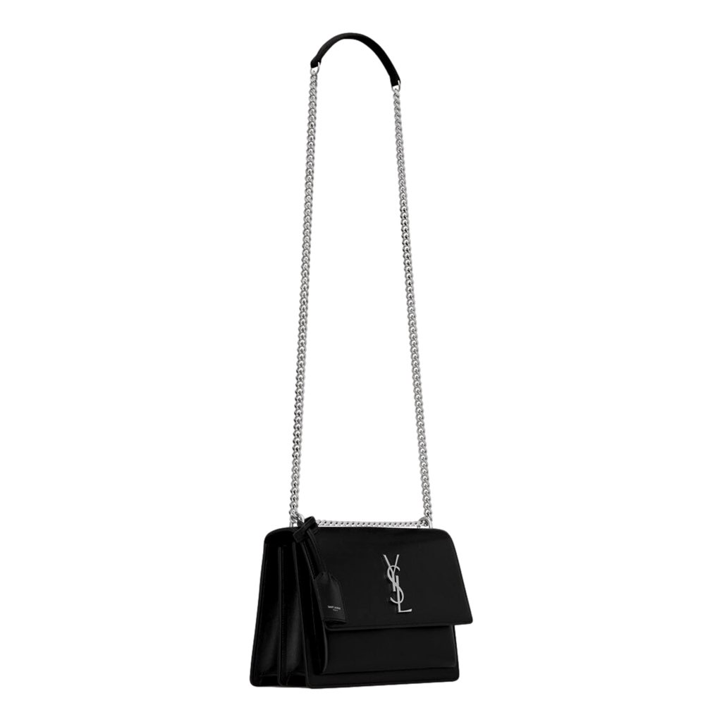 Saint Laurent Saint Laurent Sunset Black Smooth Leather Chain Strap Handbag Crossbody - Back view