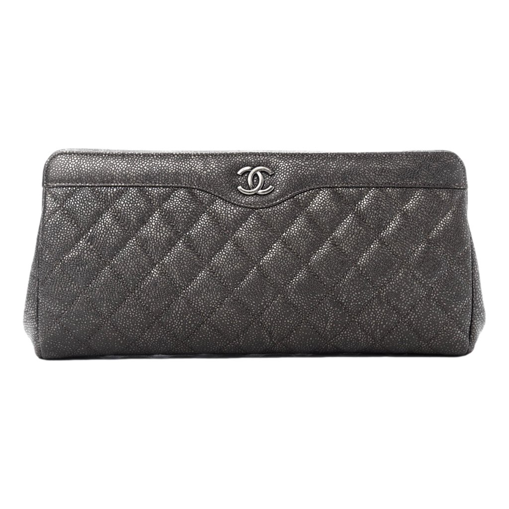 Chanel Chanel Caviar Black Leather CC Frame Medium Clutch Handbag