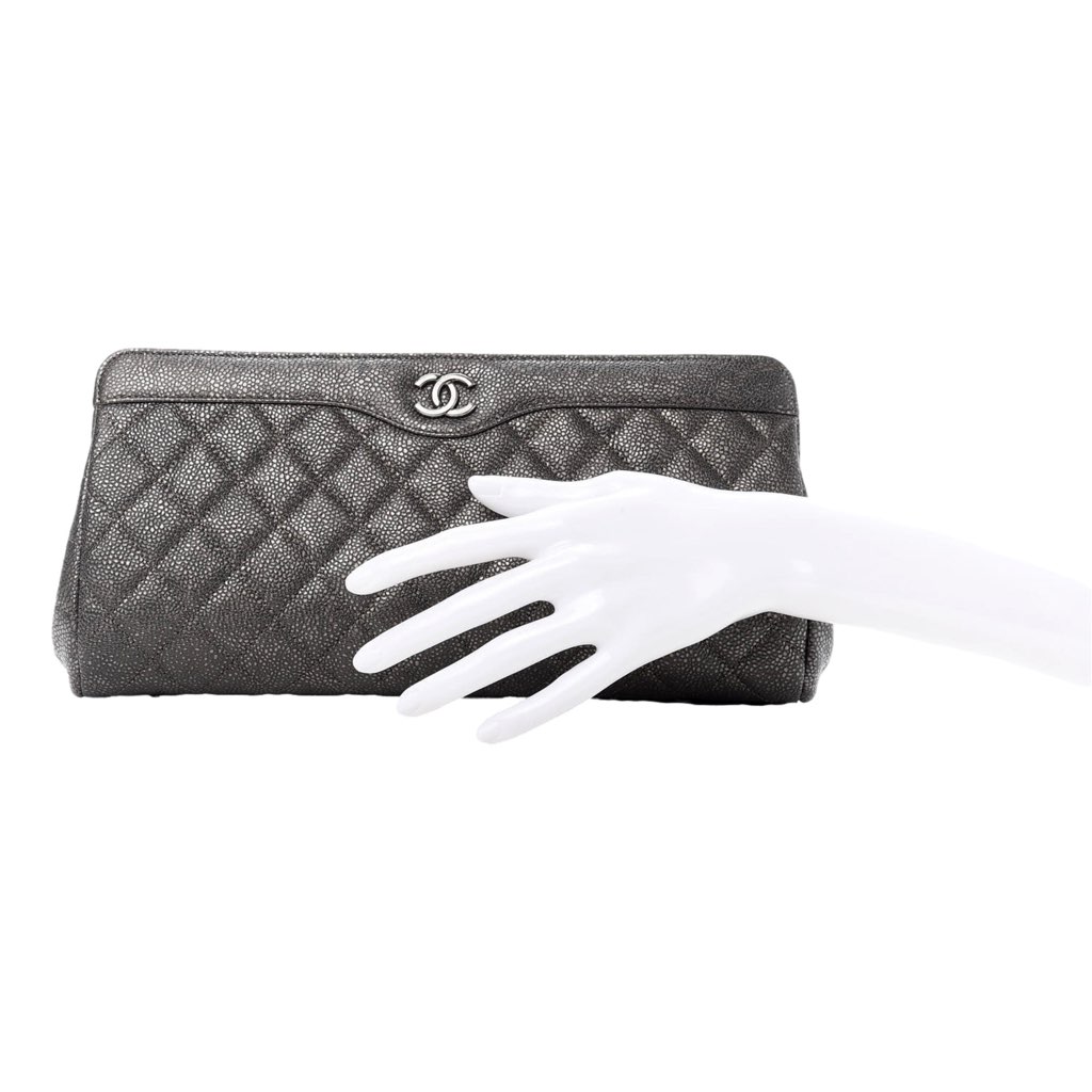 Chanel Chanel Caviar Black Leather CC Frame Medium Clutch Handbag - Image 10